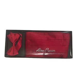 Alan Flusser Elegant Red Bow Tie and Cummerbund Set